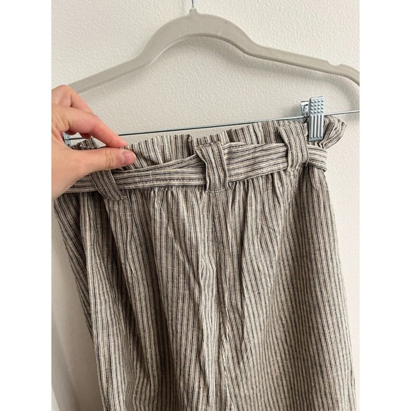 Max Studio Wide Leg Crop Linen Cotton Blend Stripe Beige Pull on Medium paperbag - Picture 2 of 9